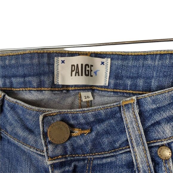 PAIGE Verdugo Ankle Cleary Distressed Raw Hem Skinny Jean Light Wash Ripped Hole - Picture 5 of 8